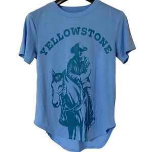 Yellowstone Junior Women’s Blue John Dutton Silhouette Graphic Scoop Shirt Sz S